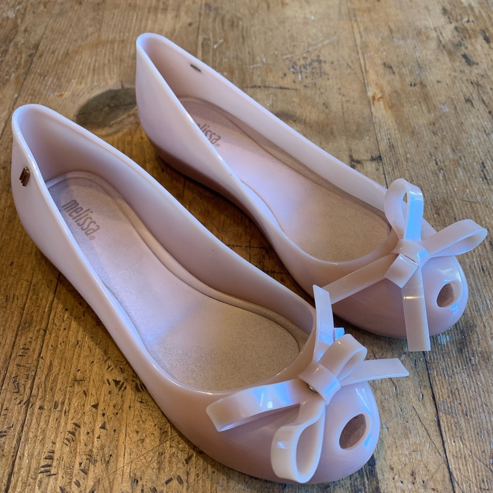 Melissa Pink Bow Peep-Toe Flats